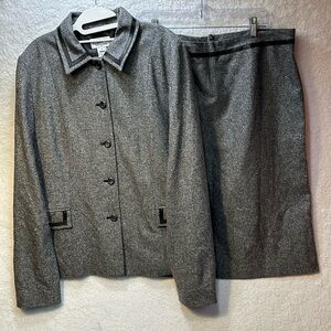 Vintage Rare Pendleton Lambswool Silk Blend Leather Trim Blazer Tall 16 Skirt 14